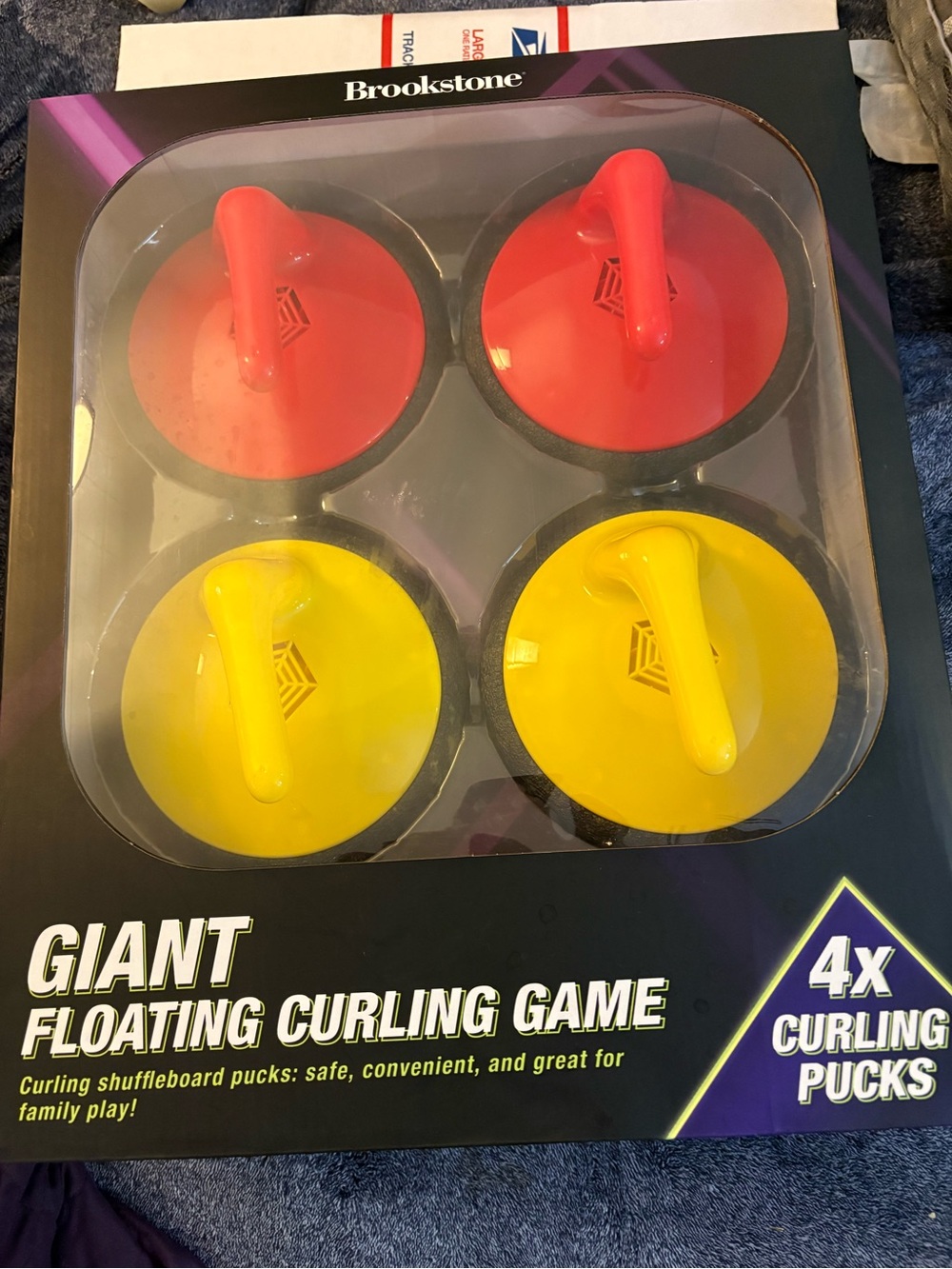 Brookstone Giant Floating Curling Game - Red and Yellow Pucks